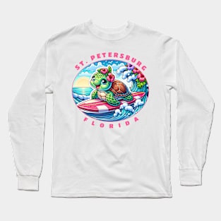 St. Peterburg Florida Girls Cute Surfing Sea Turtle Long Sleeve T-Shirt